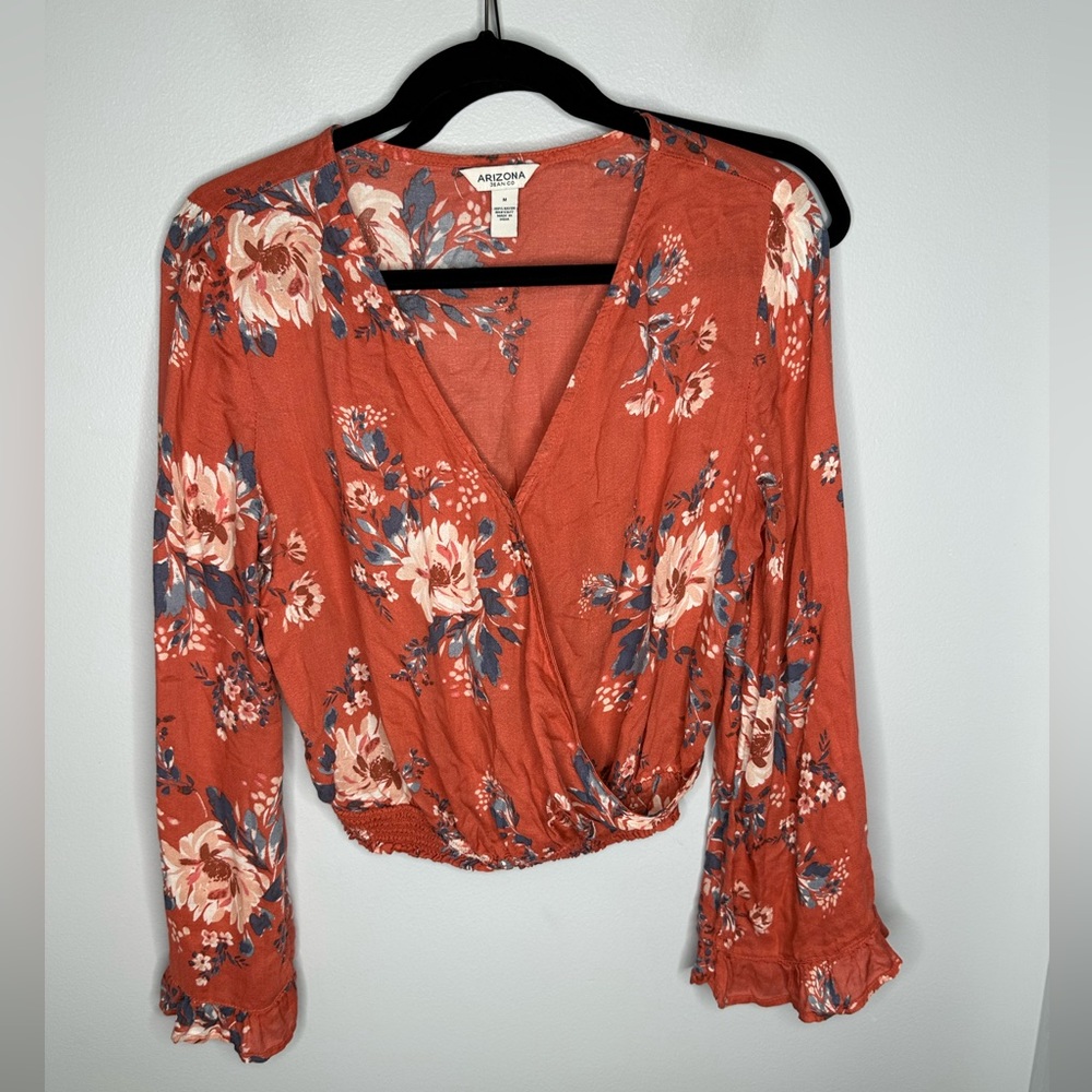 Arizona Jeans Co. | Gypsy Boho Cottagecore  Burgundy and Orange Floral Blouse M